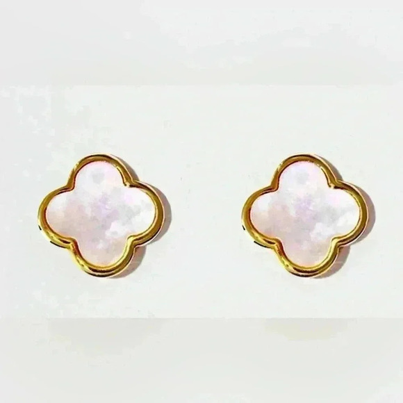 Mother of Pearl 14K GP Quatrefoil Stud Earrings - Picture 2 of 2